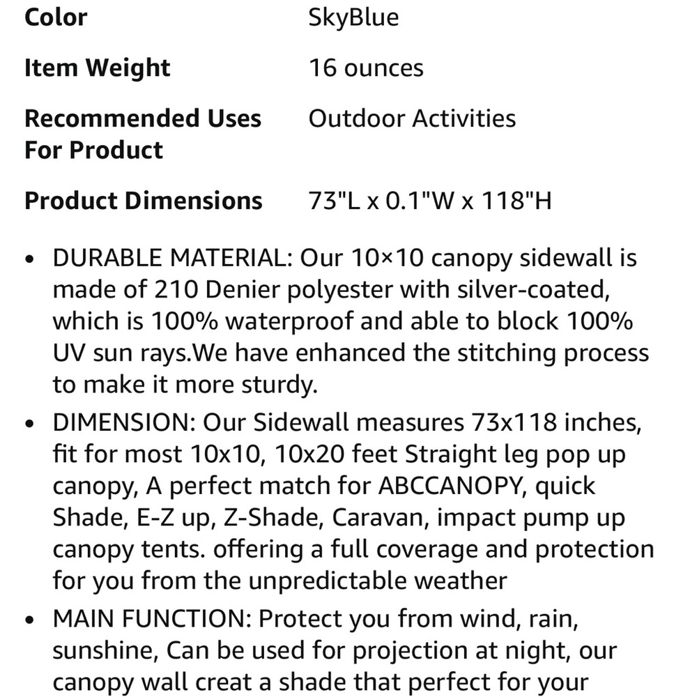 Canopy Tent Sidewall only 10x10 Sky Blue Brand New - Picture 8 of 12